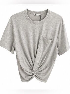 T by Alexander Wang Twist Front Tee – Gray Cropped Pocket Top – Size Medium NWT